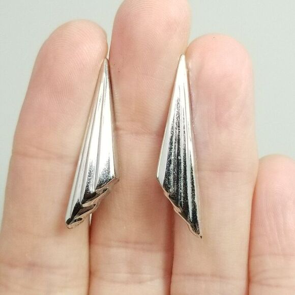 Vintage Sterling Silver Lightweight Triangle Shape Stud Dangle Earrings STG Mark - Picture 6 of 6